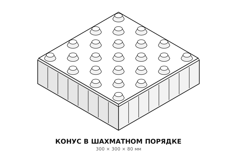 Тактильная плита Конус в шахматном порядке 300х300х80 Готика эскиз